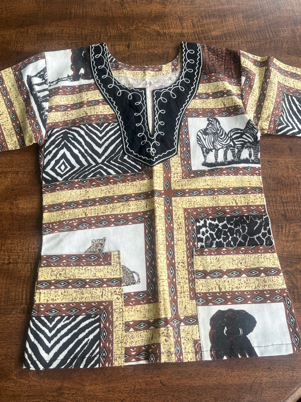 Handmade 2020 Kenya Safari Animal Print Tunic Top Embroidered Boho XS S Artisan